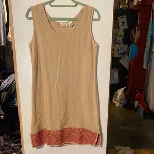 Sundance Sleeveless linen Dress with Red embroidered Hem M NWOT